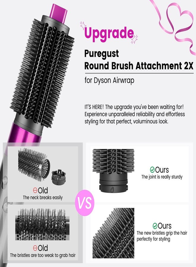 PUREGUST Upgraded 2.3inch Round Volumizing Brush Attachment Compatible with Dyson Airwrap HS01 HS05 HS08 Accessories, Upgraded Bristles for Dry Hair Add Volume Style Bangs Smooth Hair Rose - Image 3